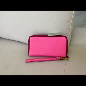 Authentic Fossil New Neon Pink wristlet / wallet